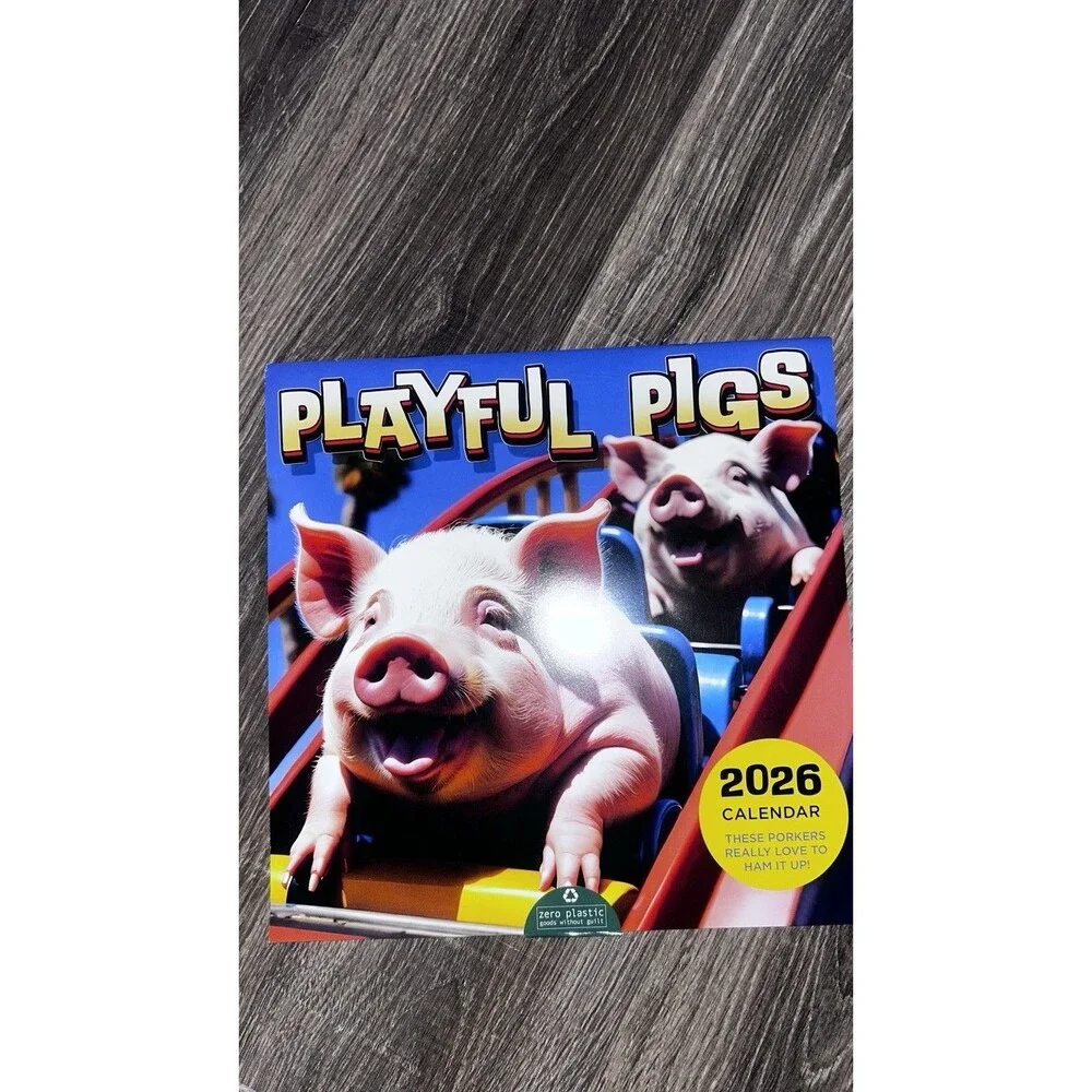 2026 Playful Pigs On Roller Coaster Wall Calendar 12”X12” Size Full Color!